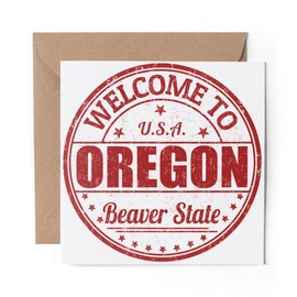 1 x Greeting Card Welcome To Oregon USA Travel Stamp - Blank Birthday Celebration Anniversary #5799