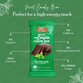 Missy J's Organic Carob Dark Delights Unsweetened Mint Candy Bar 3 Oz 2 Pack, Vegan and Gluten-Free, Healthy Caffeine Free Substitute for Chocolate