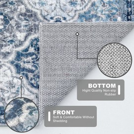 KILOCOCO 2x6 Runner Rug, Moroccan Washable Hallway Entryway Runner Rug, Accent Print Faux Wool Kitchen Runner Rug 6 Feet Non-Slip Boho Rug Runners for Laundry Room Bedroom, Blue/Multi