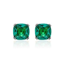 Sterling Silver Teal 10mm Cushion-Cut Solitaire Small Stud Earrings