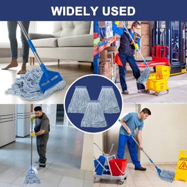 KeFanta 3 Pack Heavy Duty Commercial Mop Head Replacement,Looped End String Cotton Mop Heads,Industrial Wet Mops Refill for Floor Cleaning(Blue)