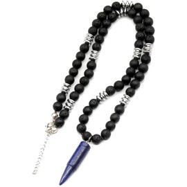 ElisaJewelryArt - Natural Lapis Lazuli Bullet Pendant Black Lava Stone Beaded Necklace Genuine Gemstone Royalty Stone Clasp Closure Necklace Unisex Necklace (22, Lapis Lazuli)
