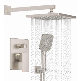 Gabrylly Shower System, Wall Mounted Shower Faucets Sets Complete for Bathroom with High Pressure 10" Rain Shower head and 3-Setting Handheld Shower Head Set, 2 Way Shower Valve Kit, Brushed Nickel