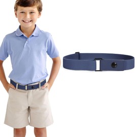 JasGood Children's Belt for Boys Without Buckle Elastic Belt for Children Adjustable Velcro Fastening Children's Belt for Boys and Girls, B-Navy Blue