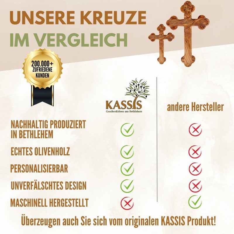 Kassis Geschenkartikel Olive Wood Cross Crucifix Wall Cross Simple with