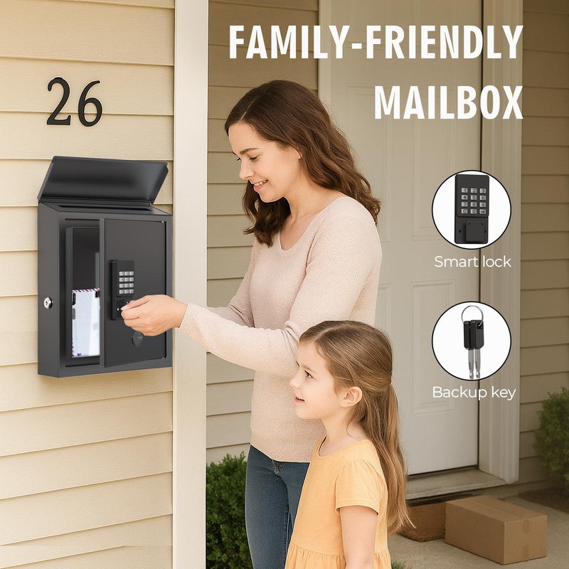 DiDiHere Mailbox with Electronic Lock, Locking Mail Boxes for House,