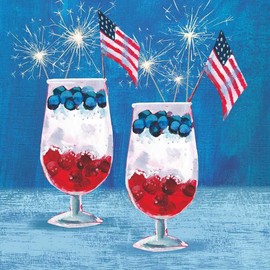 Set of 20 Individual Decoupage Paper Party Napkins Patriotic, Flag, 4th July Watercolor Decor Luncheon Beverage Napkin for Birthday, Holiday, Wedding, Cocktail Party