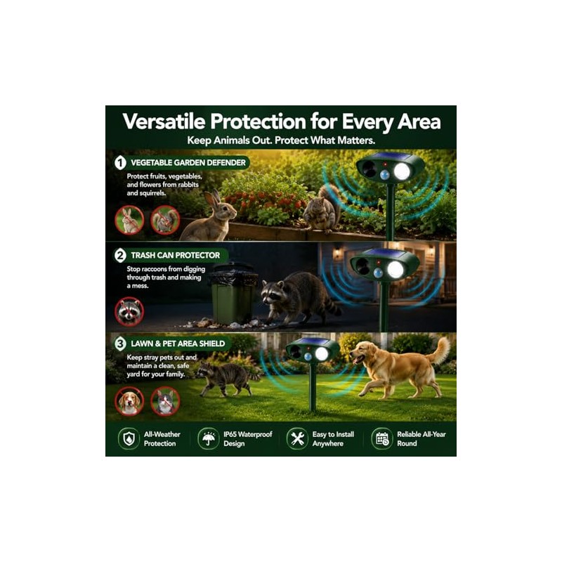 2026 Sonic Fortress Pro Deer Repellent,Cat Deterrent Squirrel Rabbit Racoon
