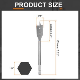 sourcing map Spade Drill Bit 3/4" Paddle Flat Bits Wood Hole Cutter with Quick Change 1/4 Inch Hex Shank for Woodworking Fiberglass, Silver Tone