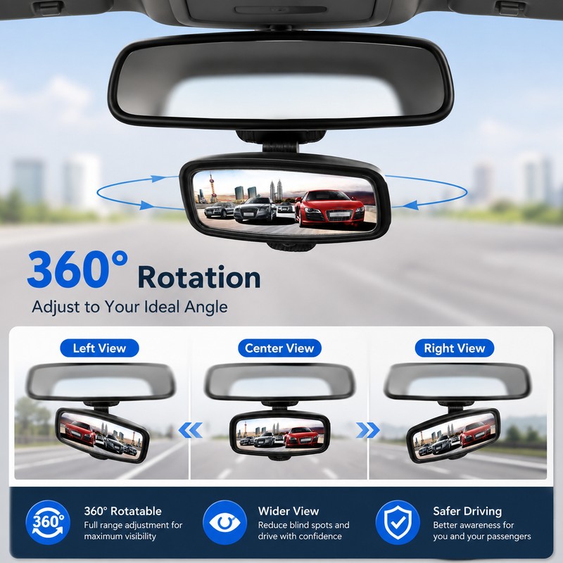 360° Adjustable Blind Spot Mirror for Cars – Wide-Angle Convex