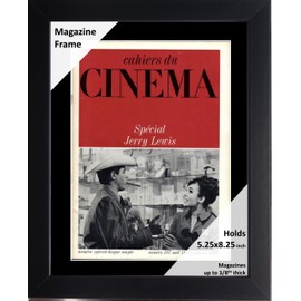 Creative Picture Frames 5.25 x 8.25 Magazine Cinema Frame with Full-Strength Glass, Holds Up To A 1/4" Thick Media Wall Display with Installed Hangers for Easy Mounting, 8x10 Black Frame with Black Mat