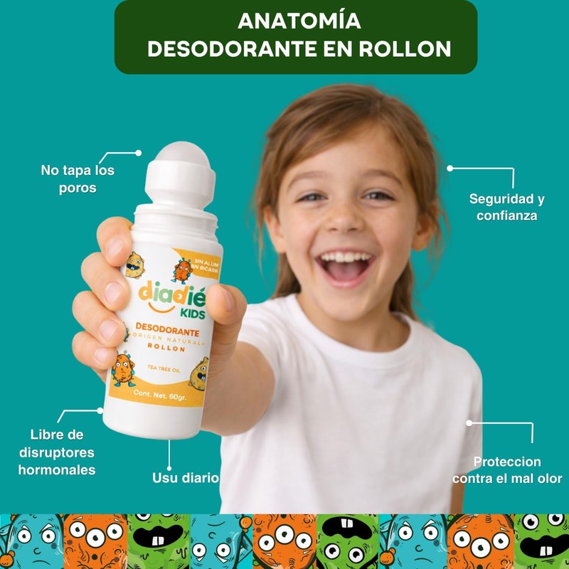 DIADIE KIDS Desodorante natural para Niños, Rollon 1 Pza