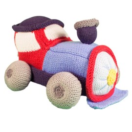 Zubels Baby Timmy The Train Hand-Knit Plush Rattle Toy, All-Natural Fibers, Eco-Friendly, 100% Cotton