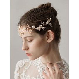 JWICOS Bridal Gold Headband for Bride and Bridesmaid Flower Girl Headpiece Pearl Crystal Rhinestones Bridal Barrette for Women and Girls (Silver)
