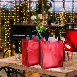 BLEWINDZ 100Pcs Reusable Gift Bags Medium Size – 10.2" Red Gift Bags Tote Bags with Handles - Perfect as Christmas Gift Bags, Party Favor Bags