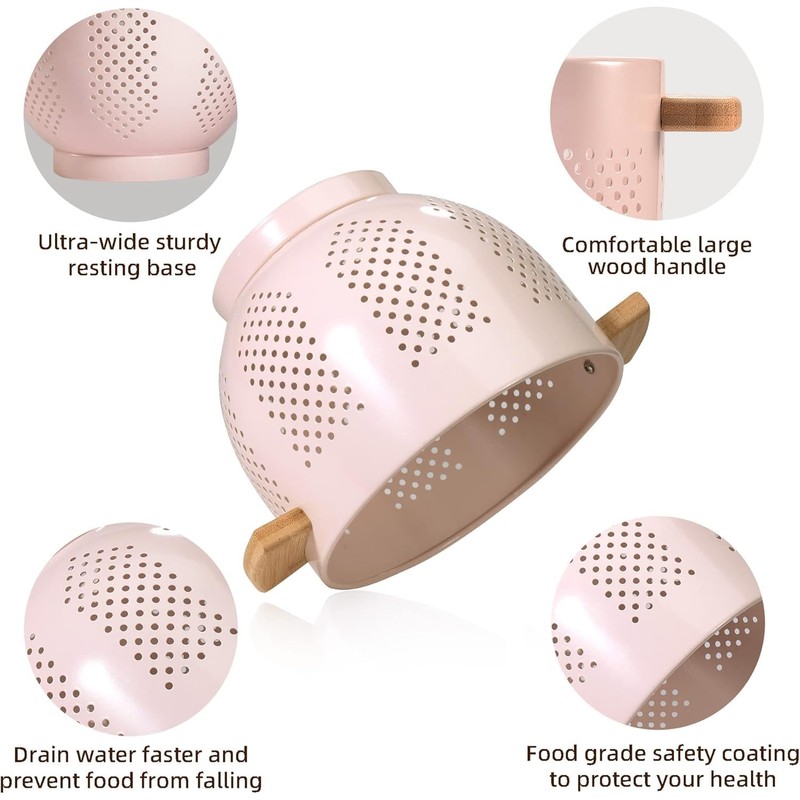 beifeier Metal Colander with Wooden Handle and Sturdy Base, 5.5