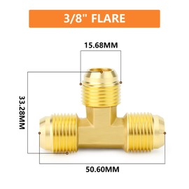 GASHER 2PCS Brass 3 Way, Flare Tee Tube Fitting Pipe Adapter, 3/8" x 3/8" x 3/8" Male Flare Tee Pipe Fittings