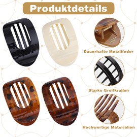 4 Stück Flache Haarklammern, Große Französische Haarspange, Starker Halt Flat Claw Clips, Rutschfest Flache Haarklammer für Dickes oder Dünnes Haar, Alltag, Sport oder Fahren