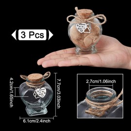 NBEADS 3 Pcs Pet Fur Memorial Keepsake, Heart Shaped Memorial Bottle for Pet Hair Hair Keepsake Jar with Paw Print Charms for Honouring Pet Ashes, Hair, Clear, 3.03x2.4inch