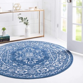 Unique Loom Boston Collection Area Rug - Medallion (7' 10" Round, Blue/ Ivory)