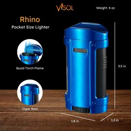 Visol Rhino Quad Torch Flame Refillable Gas Lighter (Shipped Without Butane) (Blue)
