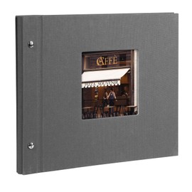 goldbuch Bella Vista Screw Album with Picture Cut-Out 39 x 31 cm, 40 Pages with Protective Dividers Expandable Linen, Grey, 28, grey, 30x25 cm
