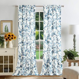 Leeva Bird Print Living Room Curtains,Light Filtering Privacy Drapes 2 Panels Set for Bedroom, Elegant Plants Pattern Window Treatments for Craft Room, 52 x 84 Inches, Rod Pocket