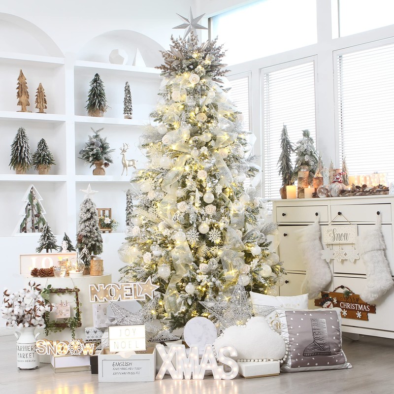 Sea Team Plastic Christmas Glitter Snowflake Ornaments, Christmas Tree Decorations,