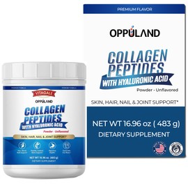 oppuland - Collagen Peptides Powder with Hyaluronic Acid – Hydrolyzed Protein for Men & Women – Unflavored Collagen Supplement – Clean & Simple Ingredients – Skin Hair Nail & Joint Support - 483 g