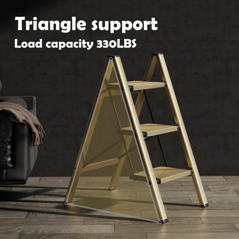HillhutApex 3 Step Stool, Aluminum Foldable Step Ladder, Lightweight Stable