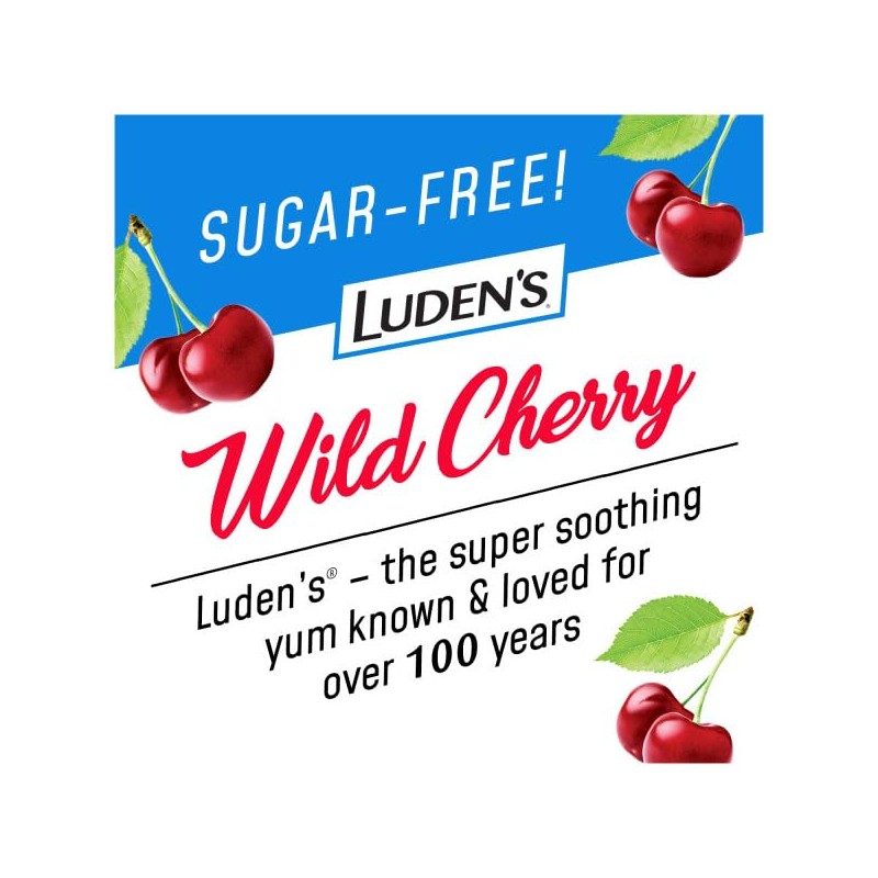 Luden's Sugar Free Wild Cherry Throat Drops, Sore Throat Relief,