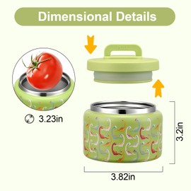 JXXM 8 Oz Thermo Food Jar for Hot & Cold Food for Kids, Insulated Lunch Containers Hot Food Jar,Leak-Proof Vacuum Stainless Steel Wide Mouth Lunch Soup Thermo for School (Green-Colorful Dinosaur)