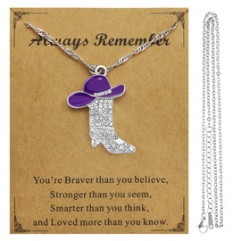 RechicGu Sparkly Rhinestone Western Boots Pendant Cowgirl Cowboy Necklace with Extra Stainless Steel Chain, Enamel Hat Bohemian Rodeo Boot Charm Jewelry Gift for Women,2pcs, Stainless Steel, No