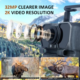 Cellular Trail Camera- 32MP True 2K HD Live Streaming Hunting Game Camera Premium with No Glow Night Vision,Auto-Connect Nationwide Coverage 4G LTE-100' Range 0.2s Trigger Motion Activated Trail Cam