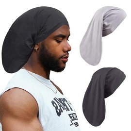 2 PCS Unisex Bonnet Sleep Cap for Dreadlocks and Long Hair - Dreads Head Wrap Locs Caps for Men and Women - Black, Blue:_Locs-Cap-2