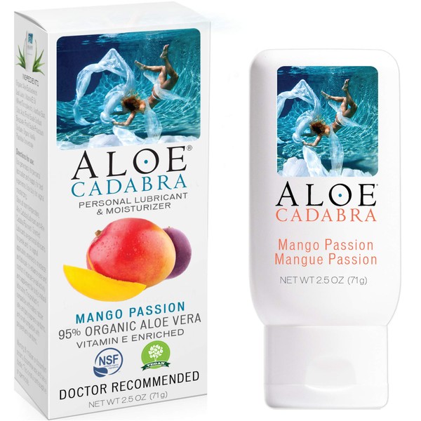 Aloe Cadabra Flavored Personal Lubricant Organic Passion Lube for Women, Men & Couples, Mango Passion 2.5 Ounce