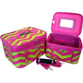 Women's Print Cosmetic Case (2-piece set) (Chevron-Pink/Green)