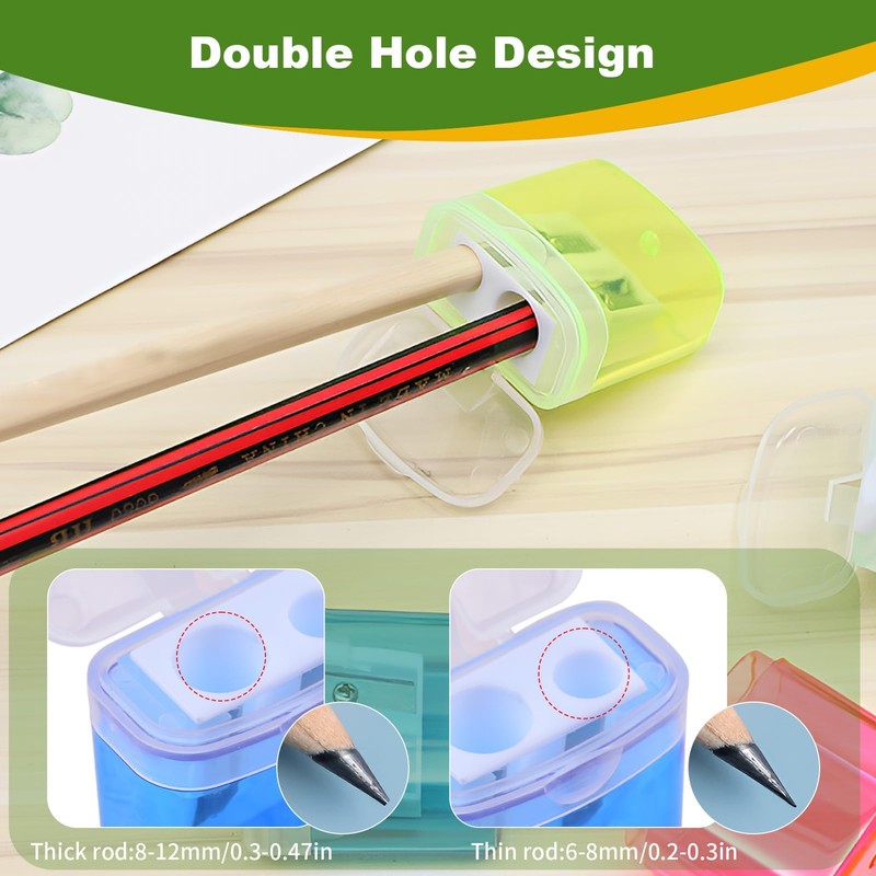 Pencil Sharpener with Container, Pencil Sharpener, Colorful Double Hole Pencil
