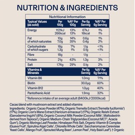 DIRTEA Mushroom Cacao Blend – Organic Cacao with Lion’s Mane, Reishi & Tremella | MCT & Moringa | Nootropic Superfood Drink | 2,500mg Mushrooms per Serving | Vegan, Non-GMO | 180g (30 Servings)