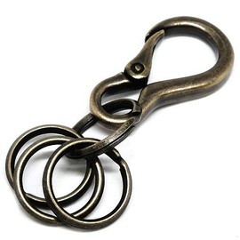 BRASS STORE Carabiner Keychain with Antique Double Ring (Bronze Small) Key Ring for Men and Women, Antique Gold, Bronze Hook, brown (bronze)