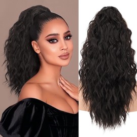 ORSUNCER Claw Clip Ponytail Extension 18" Curly Wavy Pony Tails Hair Extensions Layered Fluffy Clip on Hairpieces for Women Synthetic Pony Black Brown