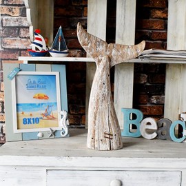 Wooden Whale Tail Decor, Decorative Nautical Whale Rustic Ocean Sea Beach Themed Whale Decoration, Handcrafted Tabletop Nautical Farmhouse Rustic Home Decor Bathroom Decor (L)
