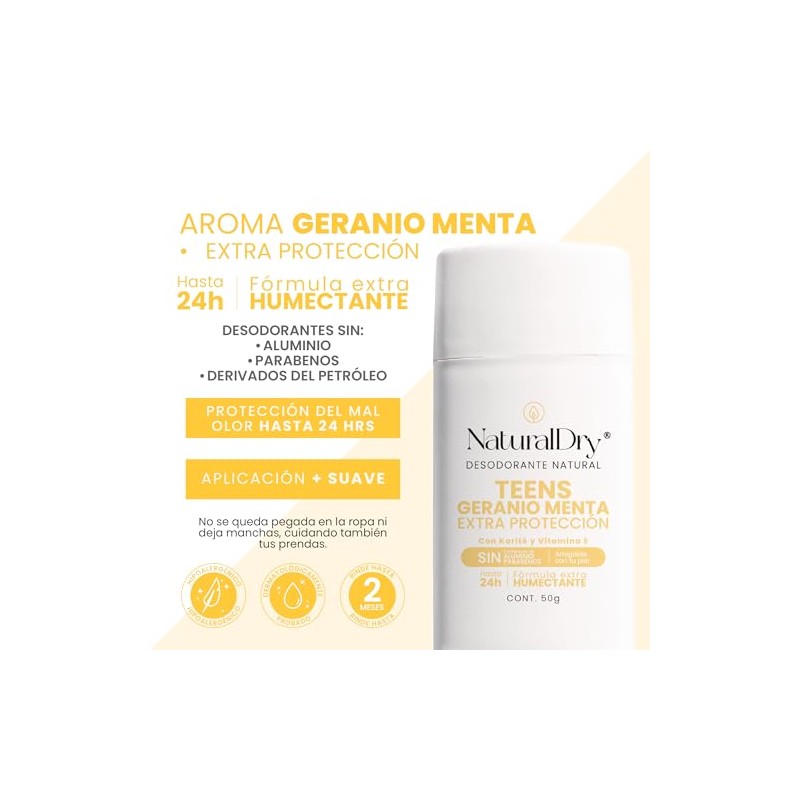 NaturalDry - Desodorante Corporal Teen Intense - Sin aluminio -