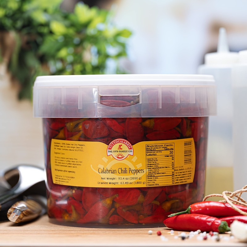 TUTTOCALABRIA Calabrian Chili Peppers, Whole, in Oil, Bulk Foodservice Tub,