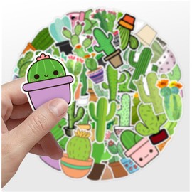 50Pcs Cute Cactus Stickers Plants Decorative Water Bottle Stickers for Kids Vinyl Laptop Kids Stickers Pack, Kids Classroom Prizes for Elementary Students (Cactus)