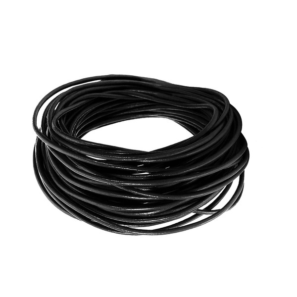 Leather Cord 2mm 3 Metres Black - Cowhide Leather Round