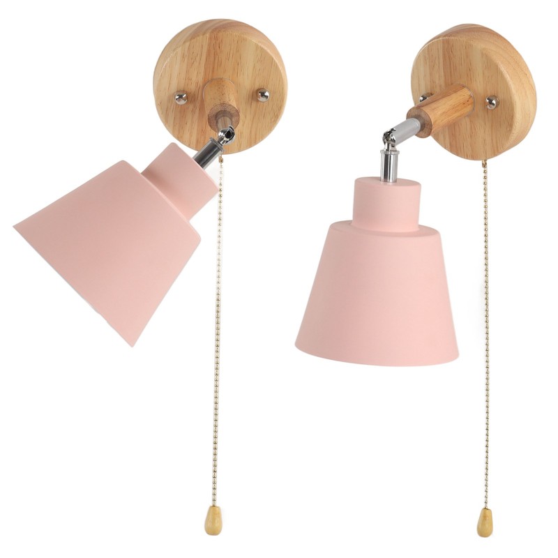Macaron Bedside Wall Lamp Space Saving Pink Lampshade Wall Sconces