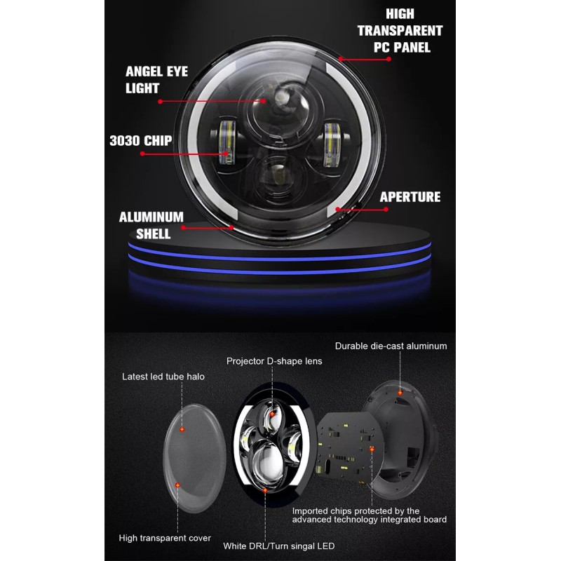 uspart- 2x Fit Freightliner FL112 Truck 7" Round Projector LED