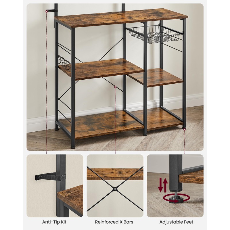 VASAGLE Baker's Rack, Microwave Stand, Kitchen Storage Rack with Wire