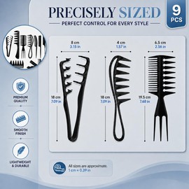 9PCS Hair Styling Comb Set Men, with Texture Comb and Styling Comb, Texture Comb Set, Portable Grooming Solutions for All Hair Types, Men's Daily Styling and Travel Essentials